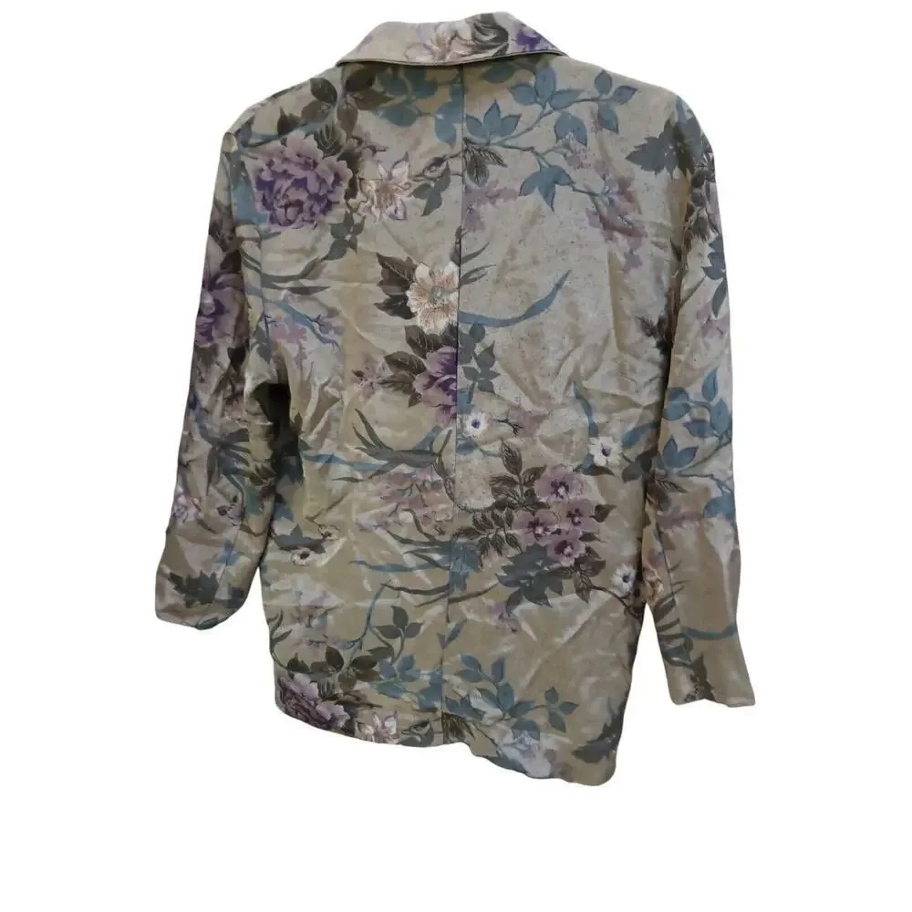 Vintage Kensington Square Blazer Petite One Button Size SP Floral Sand Rare